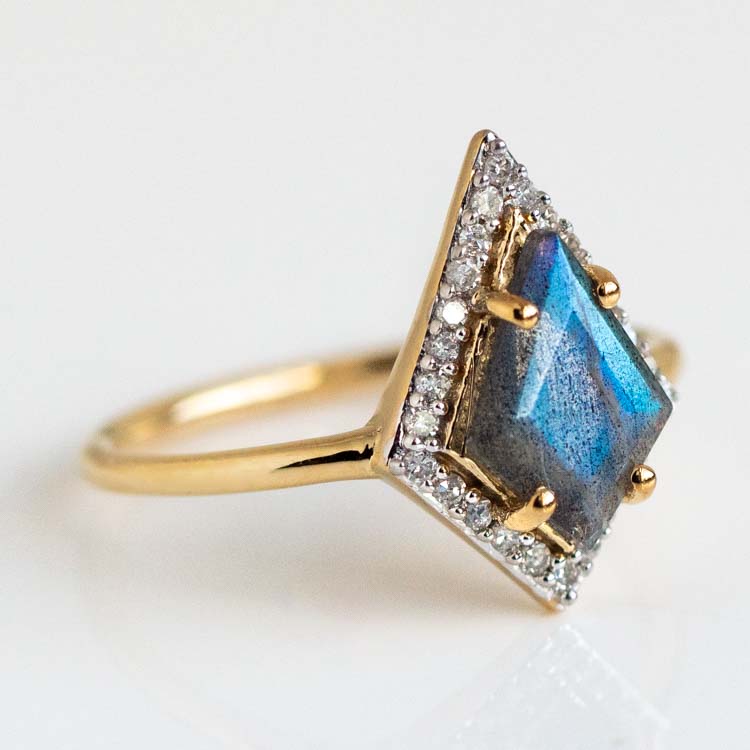 Labradorite & Diamond Kite Ring unique yellow gold modern jewelry carrie elizabeth