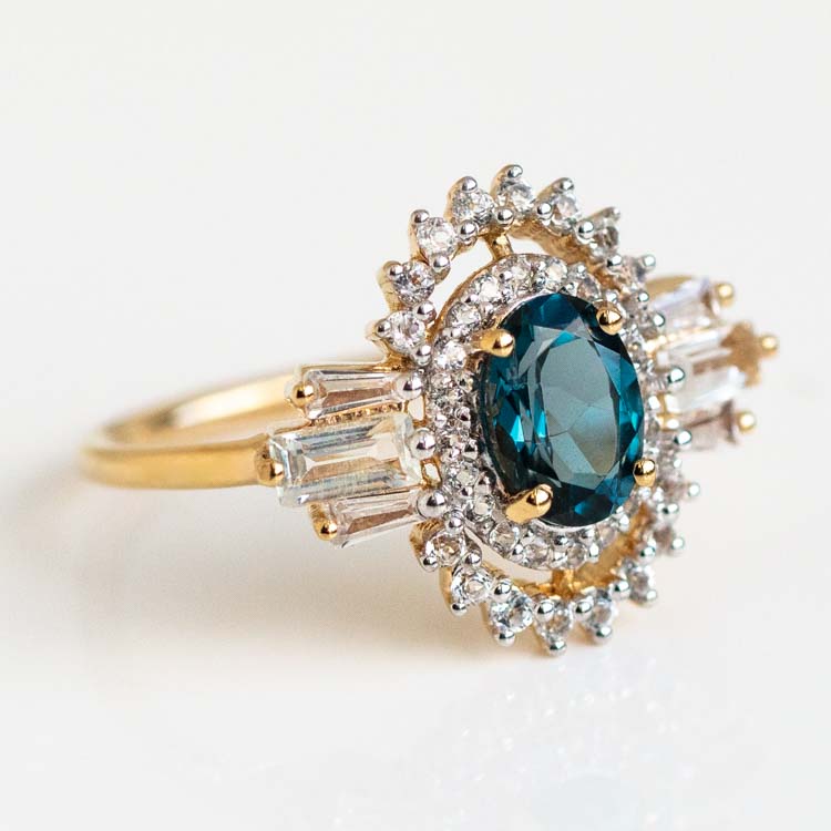 Luxe LPT and White Topaz Ring yellow gold statement vintage inspired carrie elizabeth jewelry