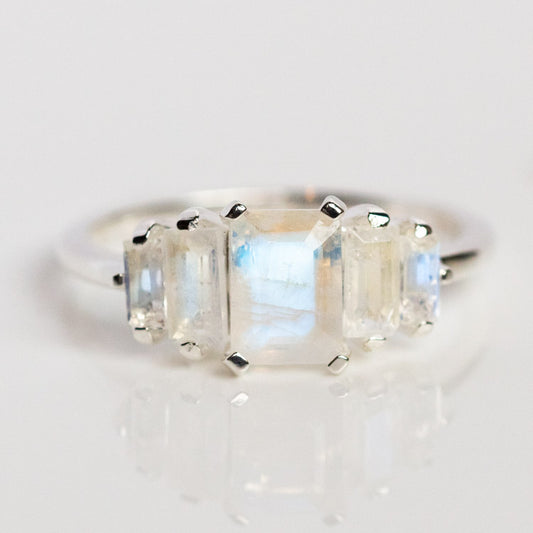 Moonstone Deco Ring in Silver unique modern statement jewelry carrie elizabeth