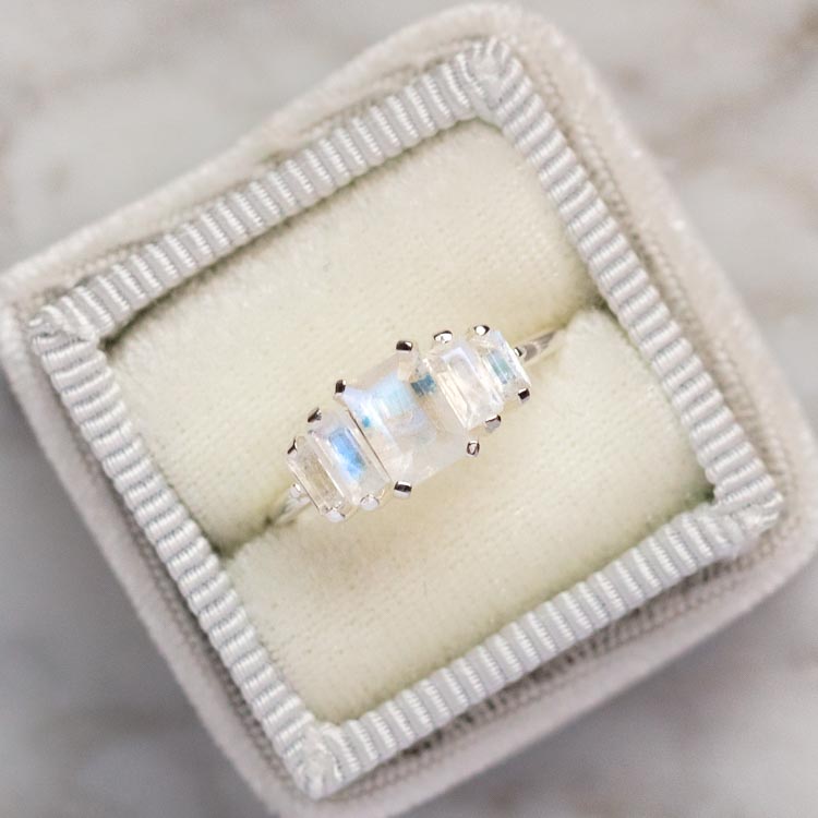 Moonstone Deco Ring in Silver unique modern statement jewelry carrie elizabeth