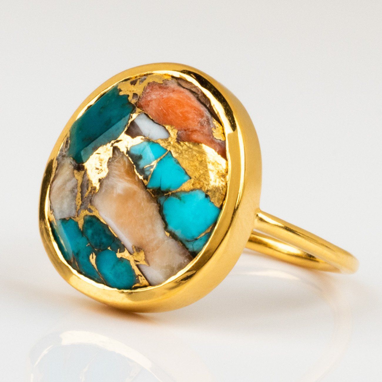 Local Eclectic Oyster Turquoise Gold Statement Ring