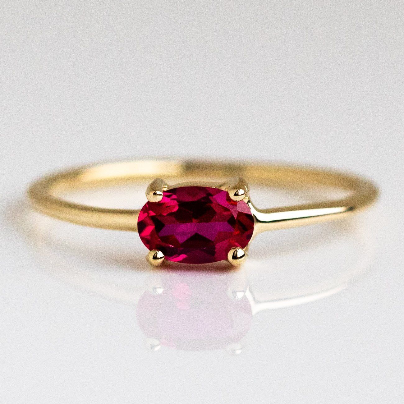 Solid 14K Yellow Gold Minimal Birthstone Ring Personalized Fine Charlie and Marcelle