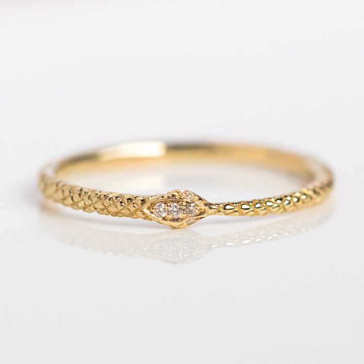 Ouroboros Diamond Snake Ring yellow solid gold fine dainty jewelry charlie and marcelle