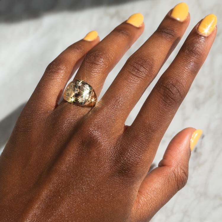 Bombe Diamond Ring statement celestial inspired solid yellow gold fine jewelry charlie and marcelle