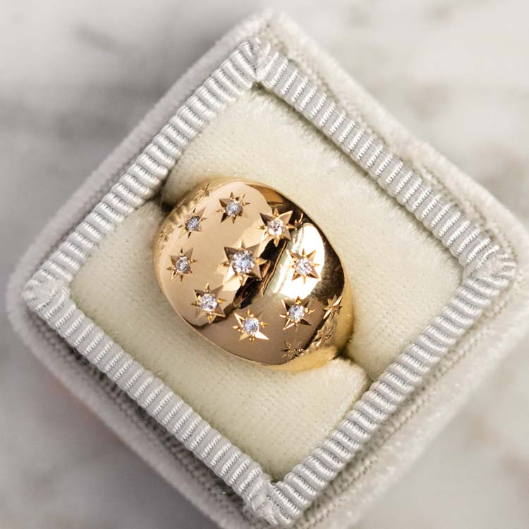 Bombe Diamond Ring statement celestial inspired solid yellow gold fine jewelry charlie and marcelle