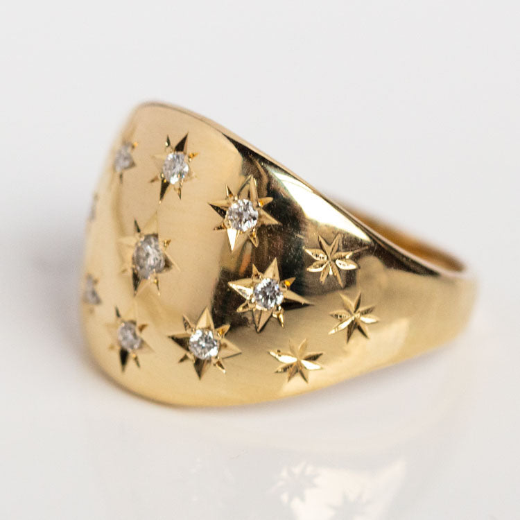 Bombe Diamond Ring statement celestial inspired solid yellow gold fine jewelry charlie and marcelle