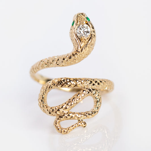 Golden Emerald Eyes Serpent Ring