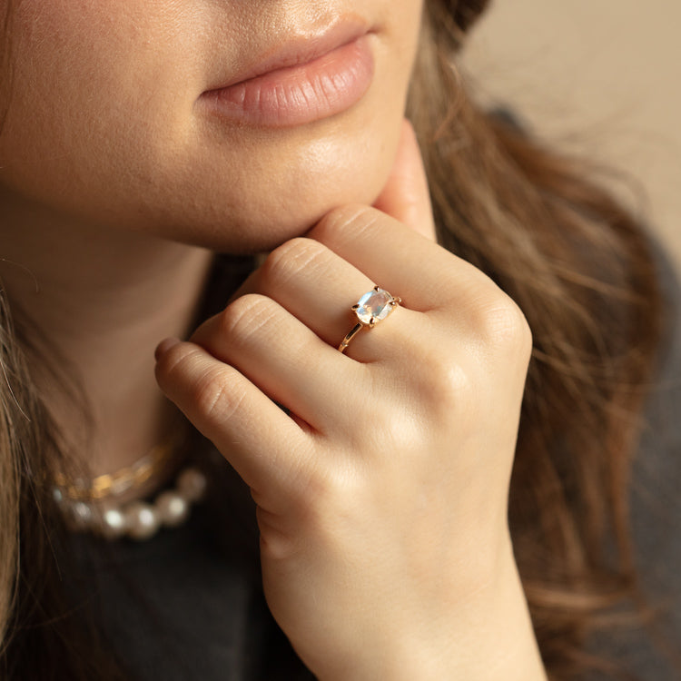 14K Stella Moonstone and Diamond Hidden Star Ring