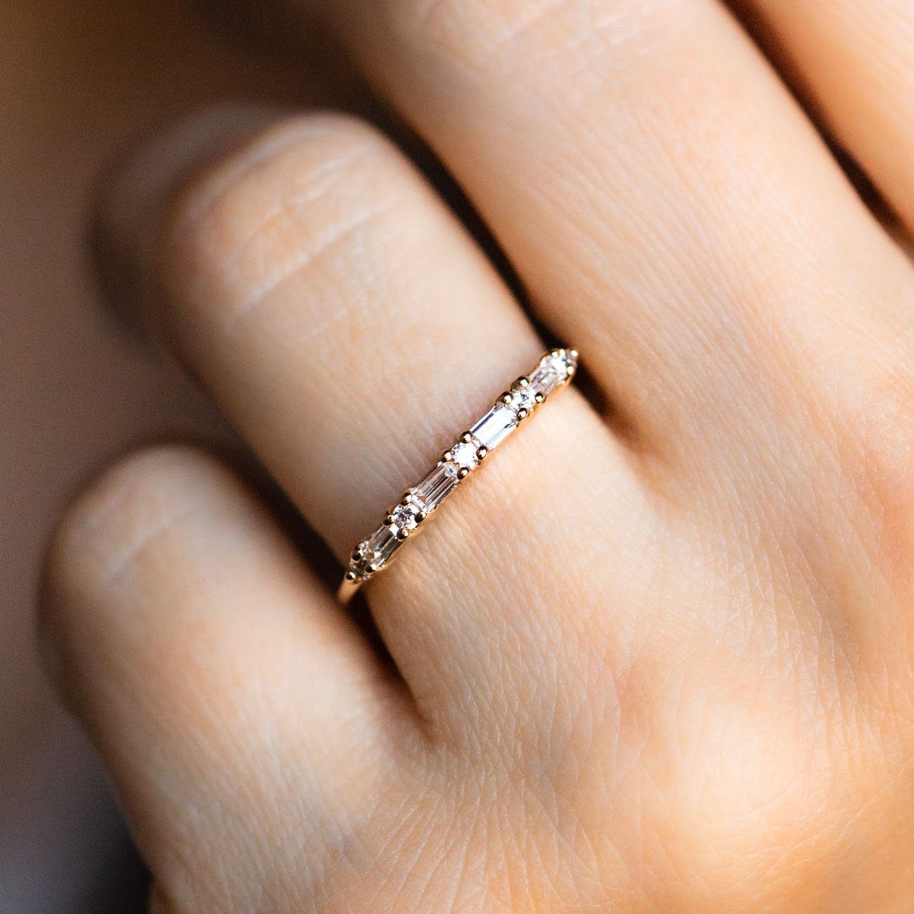 Simple Baguette CZ Gold Ring Band