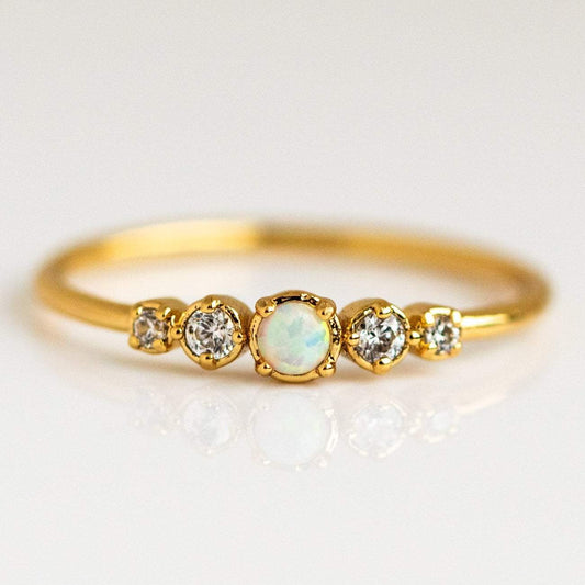 Opal and Diamond Gold Dainty Ring opal jewelry