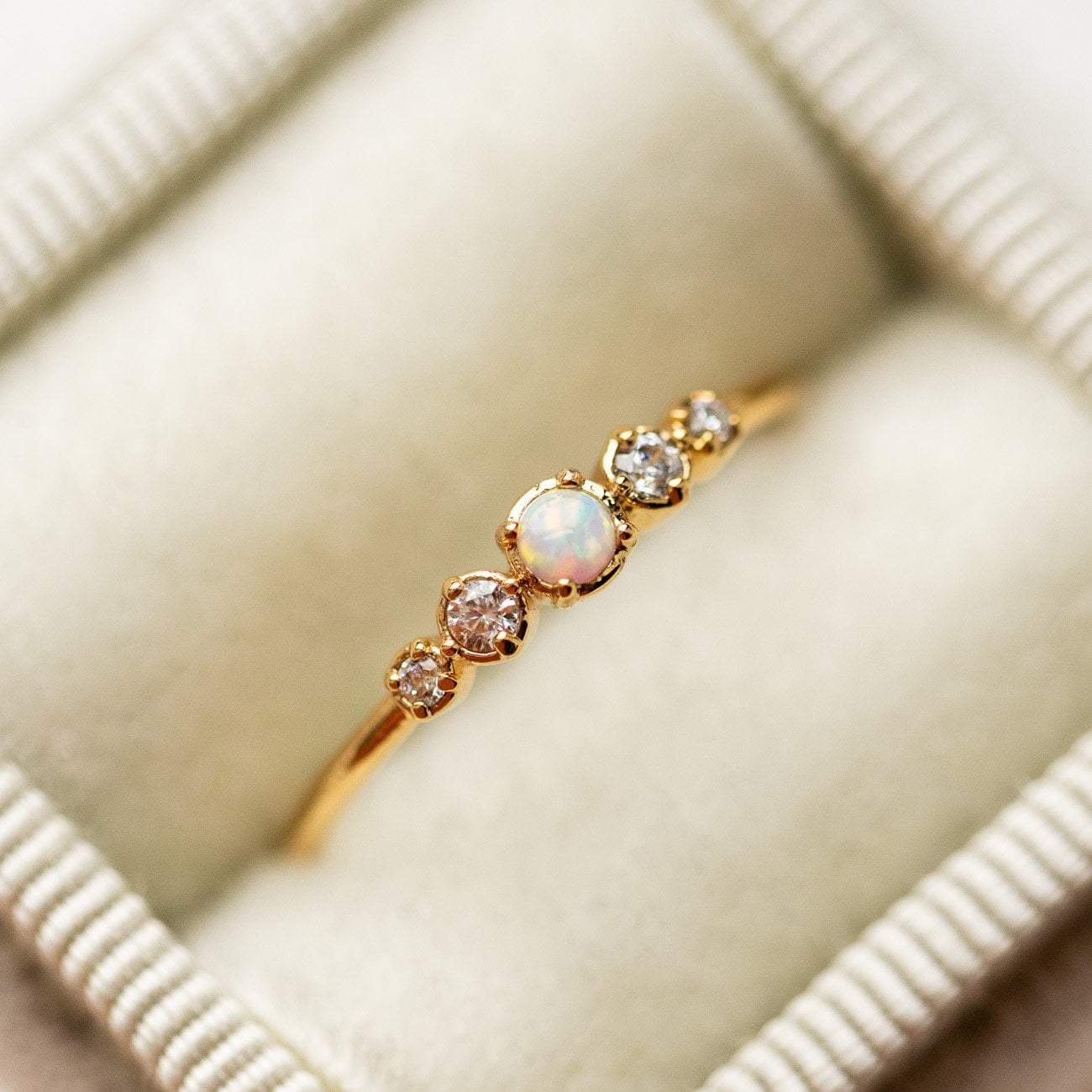Cute Simple Opal and Diamond Gold Ring opal jewelry