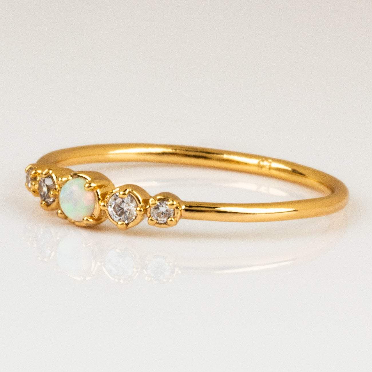 Cute Simple Opal and Diamond Gold Ring