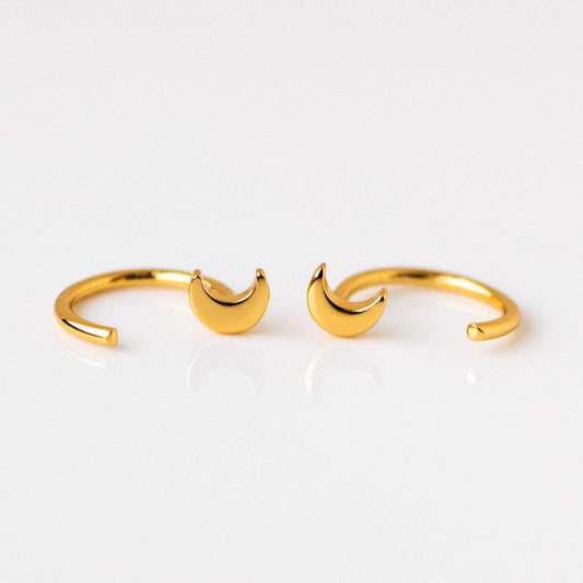 Local Eclectic Tiny Moon Stud Hugger Earrings in Yellow Gold