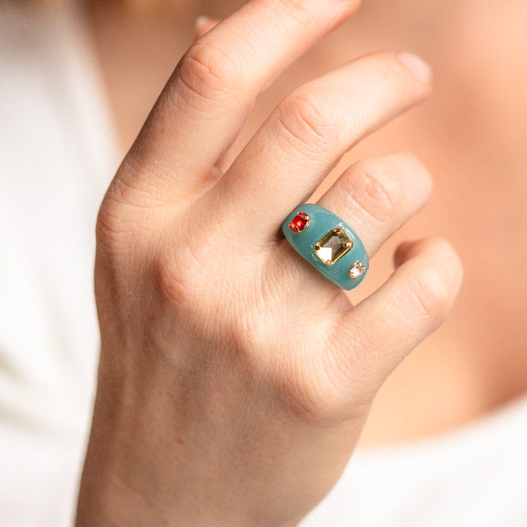 Jeweled Blue Resin Ring unique statement modern jewelry ettika