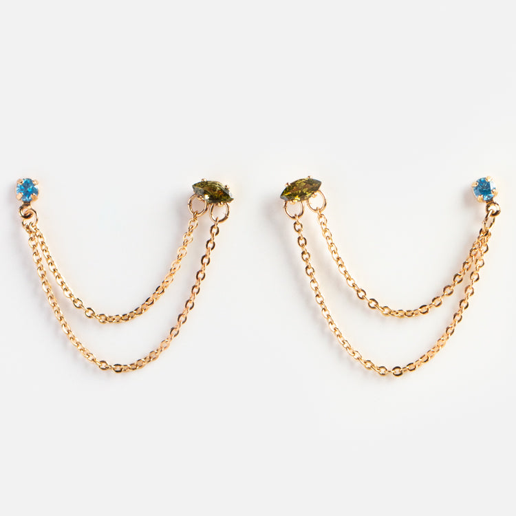Double Piercing Dangle Chain Earrings