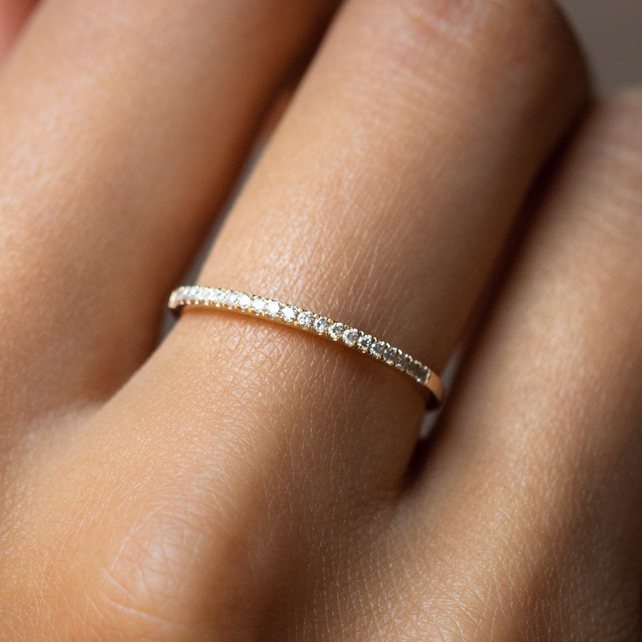 Local Eclectic Solid Gold Simple Pave Diamond Band