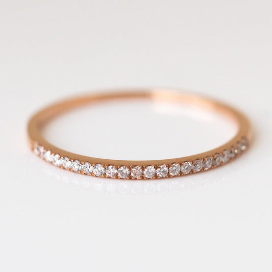 Solid Gold Simple Pave Diamond Band in Rose Gold Size 13