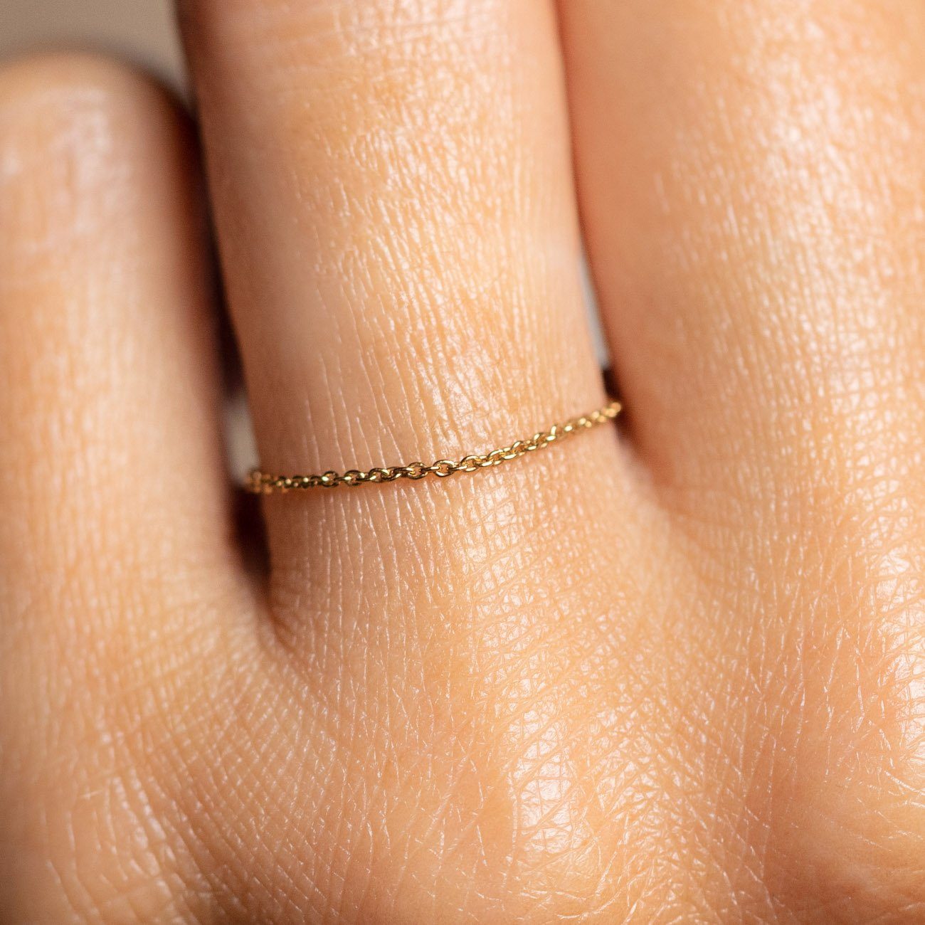 Solid Gold Chain Ring dainty yellow gold fine jewelry