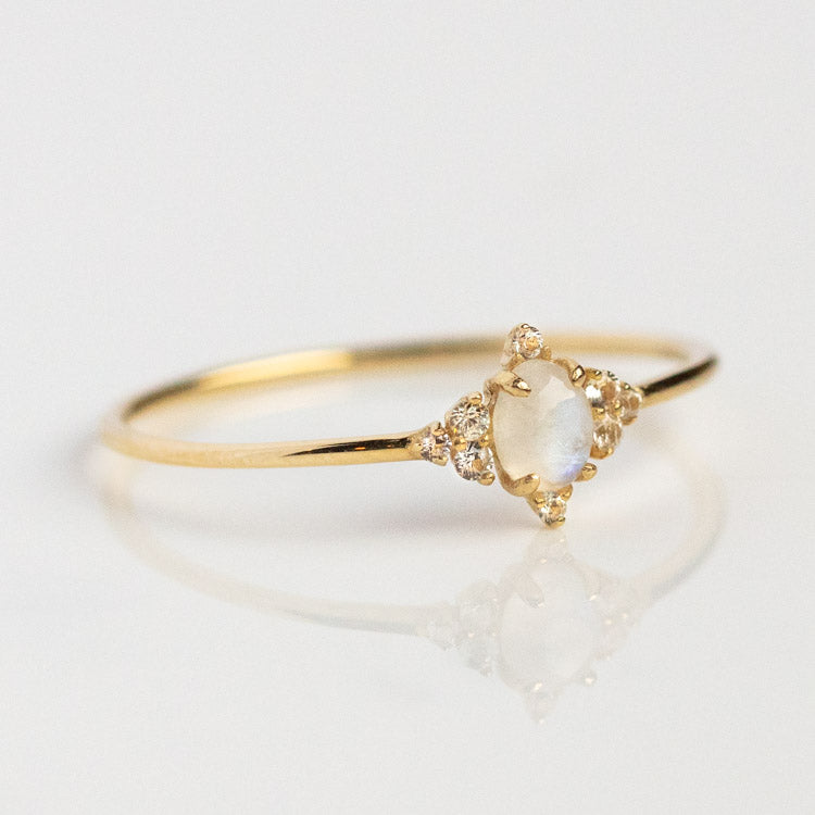 Solid Gold Magical Moonstone Cluster Ring
