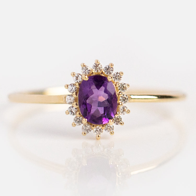 Solid Gold February Capsule Amethyst Halo Ring