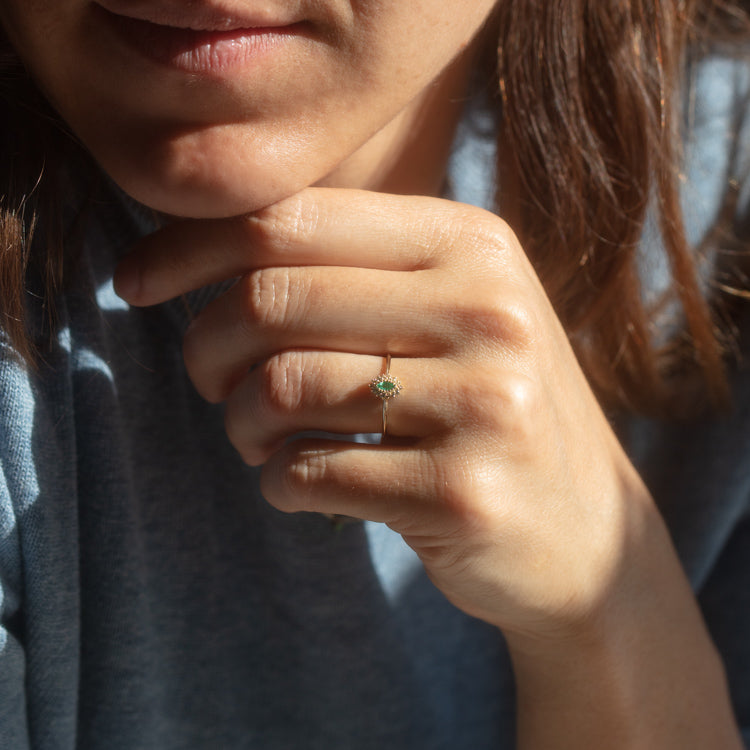 Solid Gold May Capsule Emerald Halo Ring