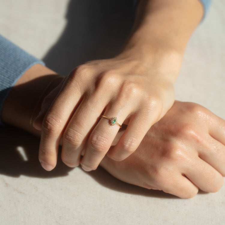 Solid Gold May Capsule Emerald Halo Ring