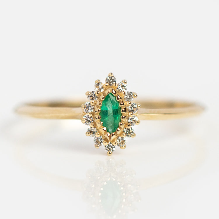 Solid Gold May Capsule Emerald Halo Ring
