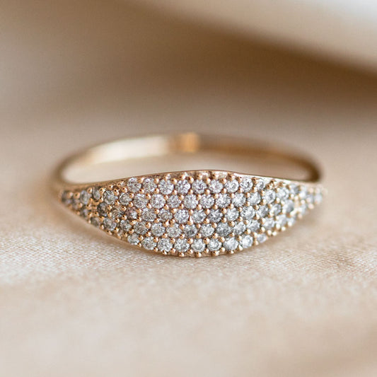 Solid Gold Pave Diamond Shield Ring yellow gold fine solid jewelry family gold