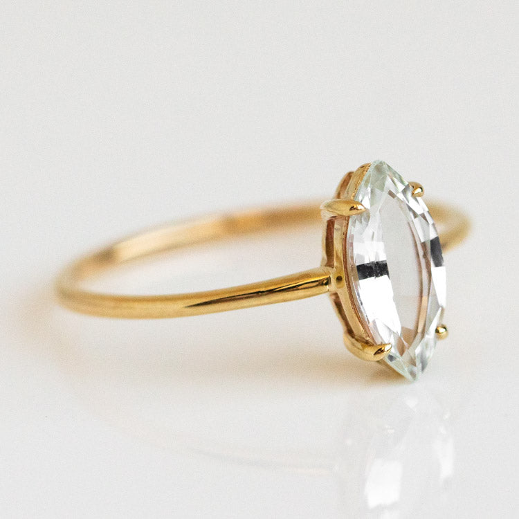 Solid Gold Gemstone Marquise Ring in White Topaz yellow gold fine solid jewelry family gold