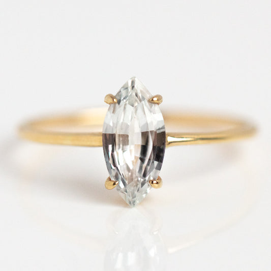 Solid Gold Gemstone Marquise Ring in White Topaz