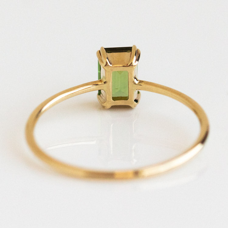 Local Eclectic Green Tourmaline Baguette Cut Ring Set In Solid Gold