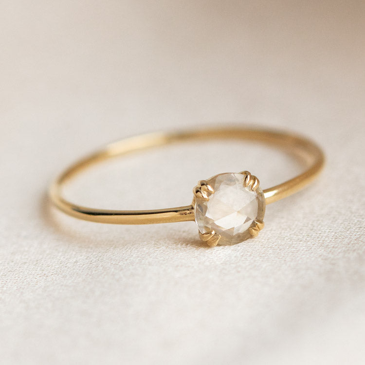 Solid Gold Shimmering White Sapphire Ring dainty modern yellow gold minimal jewelry family gold
