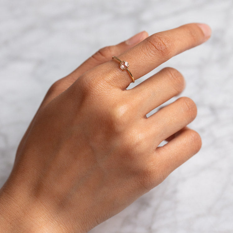 Solid Gold Shimmering White Sapphire Ring dainty modern yellow gold minimal jewelry family gold