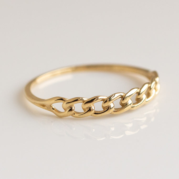 Solid Gold Chain Link Ring 9k fine solid yellow gold jewelry family gold dainty chains