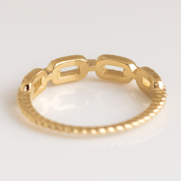 Solid Gold White Sapphire Chunky Chain Link Ring solid yellow gold fine jewelry family gold