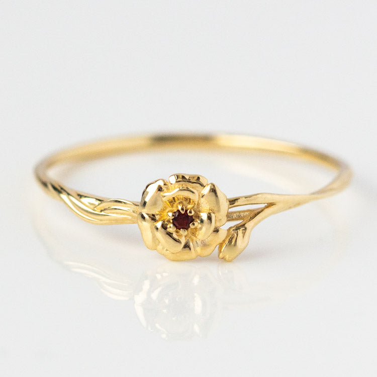 Local Eclectic Gold Birth Flower Ring with Birth Month Stone January Garnet
