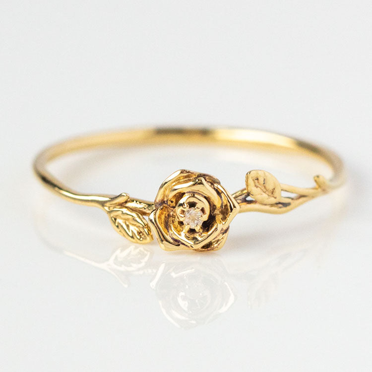 Local Eclectic Gold Birth Flower Ring with Birth Month Stone June 