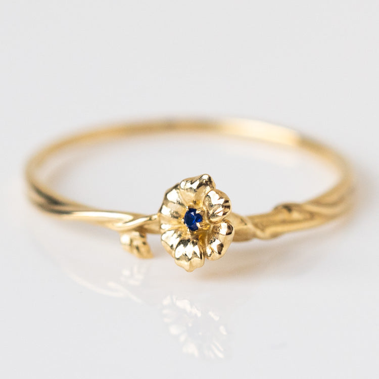 Local Eclectic Gold Birth Flower Ring with Birth Month Stone September Sapphire