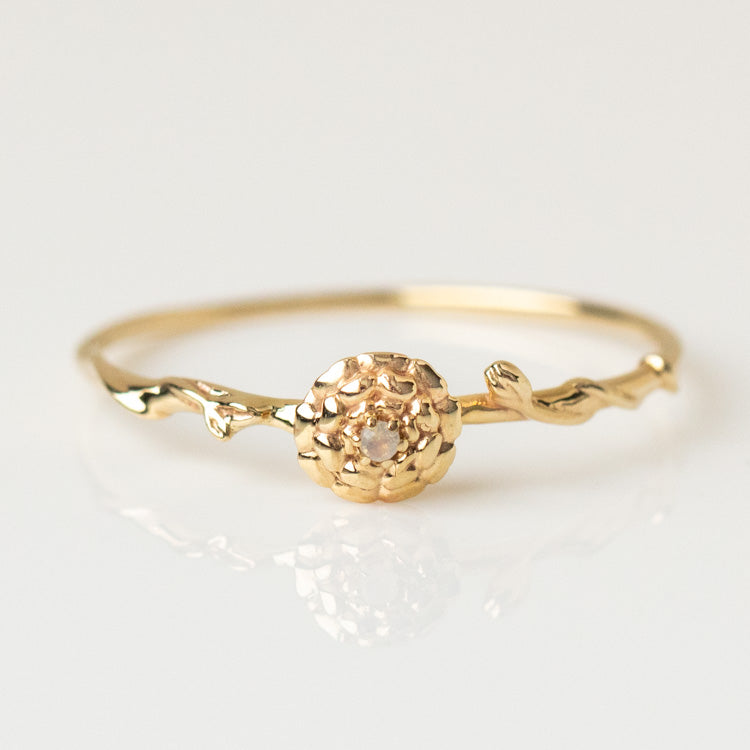 Local Eclectic Gold Birth Flower Ring with Birth Month Stone 