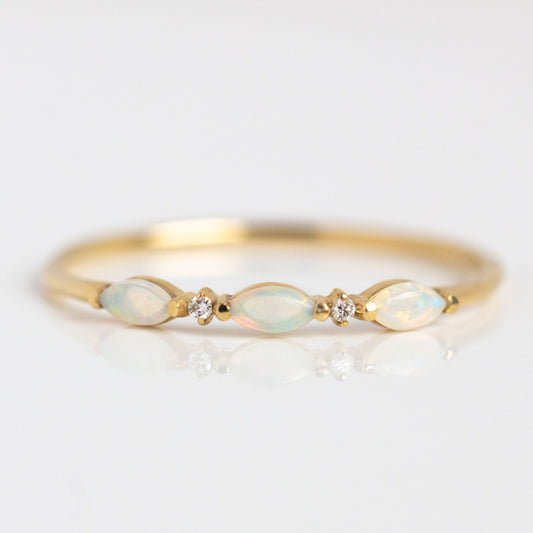 Solid Gold Triple Opal and Diamond Band