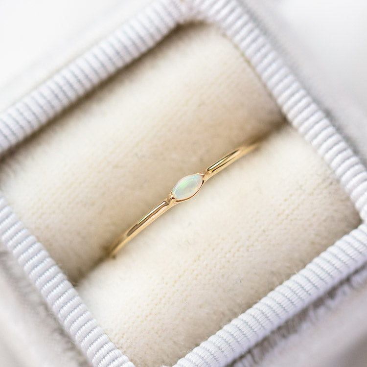 Solid Gold Simple Opal and Diamond Band solid yellow gold fine jewelry family gold dainty