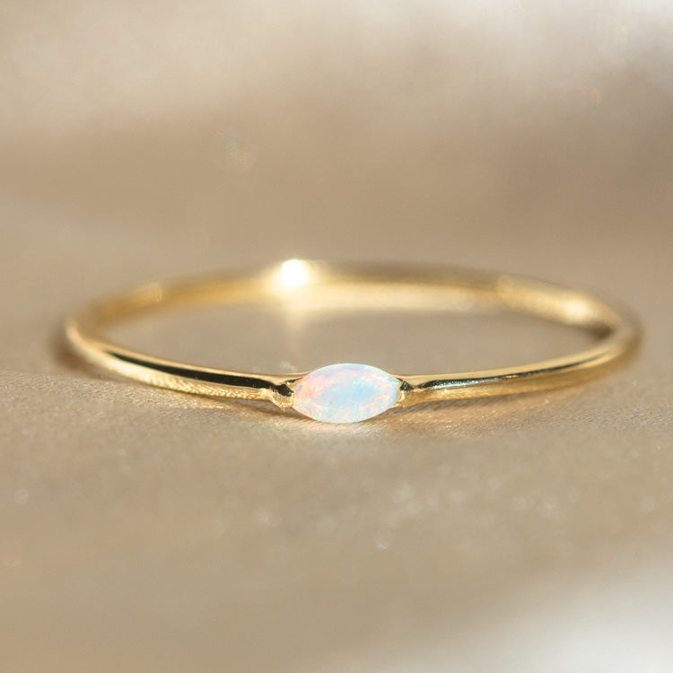 Solid Gold Simple Opal and Diamond Band solid yellow gold fine jewelry family gold dainty