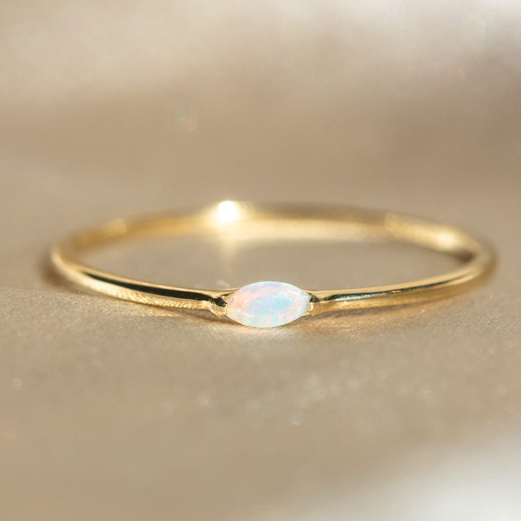 Solid Gold Simple Opal and Diamond Band solid yellow gold fine jewelry family gold dainty