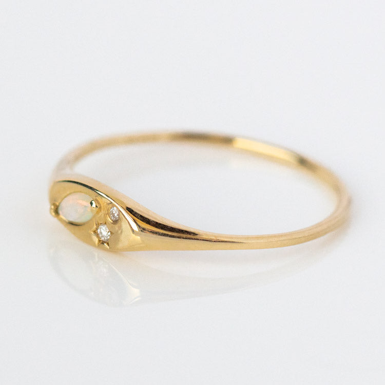 Solid Gold Opal and Diamond Signet Ring dainty yellow solid gold fine jewelry family gold