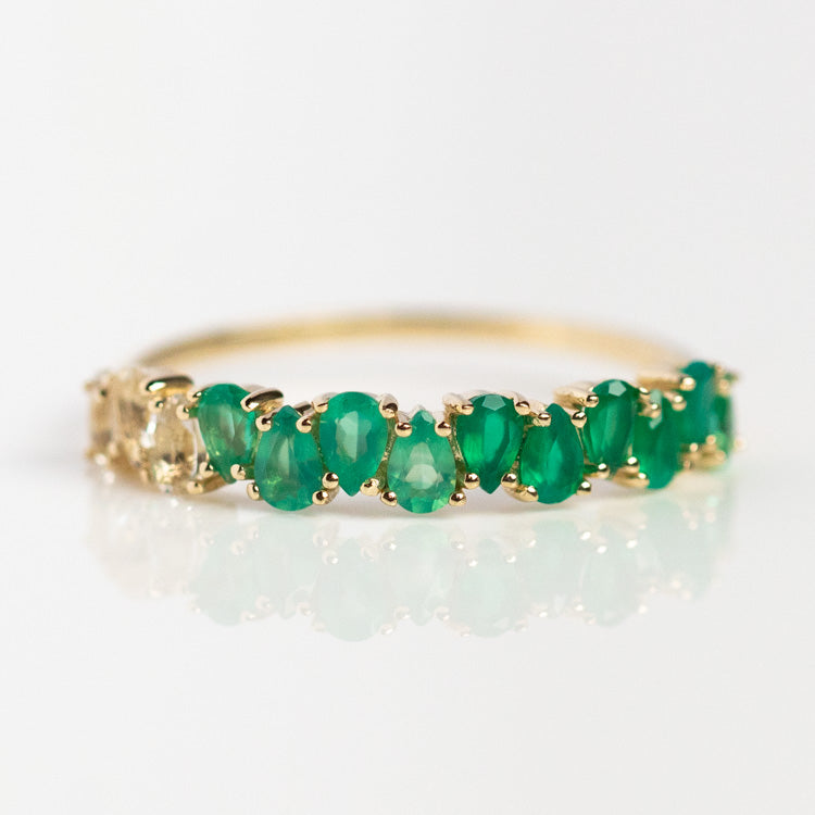 Solid Gold Ombre Birthstone Ring yellow gold dainty solid fine jewelry family gold green chalcedony may