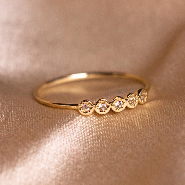 Solid Gold White Sapphire Starlight Ring 9k solid yellow gold fine jewelry family gold celestial inspired