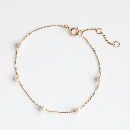 Solid Gold Simple Pearl Chain Bracelet