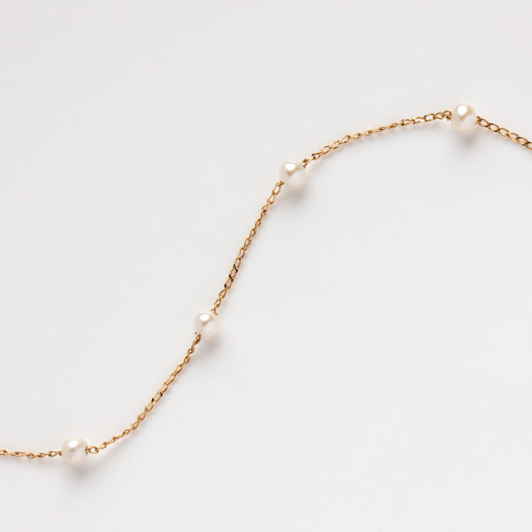 Solid Gold Simple Pearl Chain Bracelet