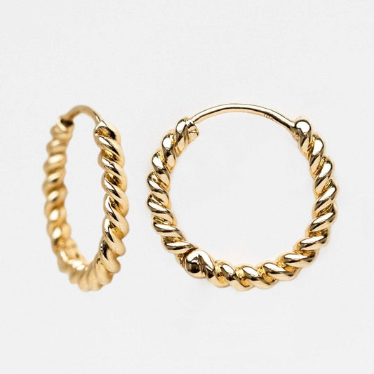 solid yellow gold twisted hoop earrings modern jewelry family gold