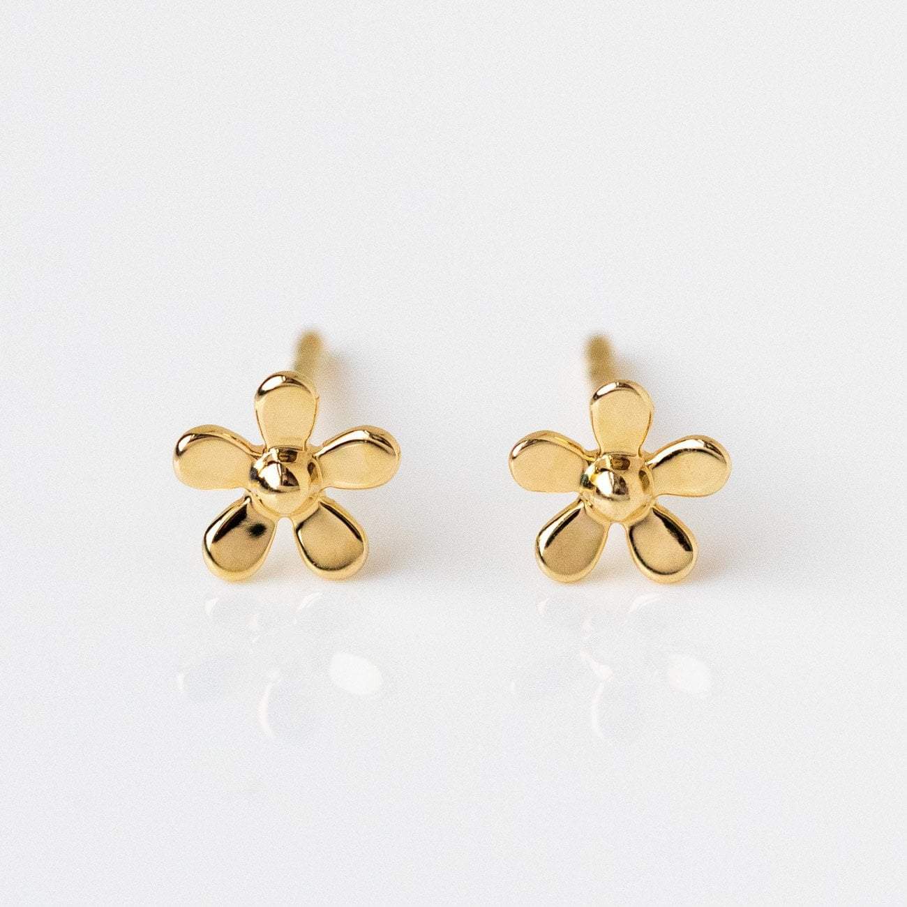 Solid Yellow Gold Daisy Stud Earrings Family Gold Floral Fine Jewelry